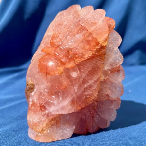 Fire Quartz Feathered Shaman Skull