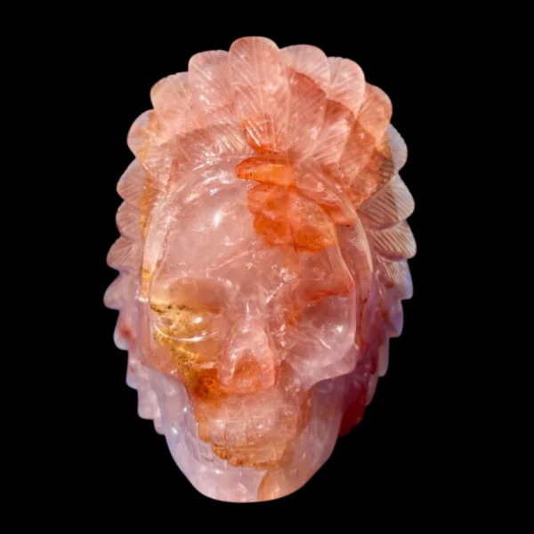Fire Quartz Feathered Shaman Skull